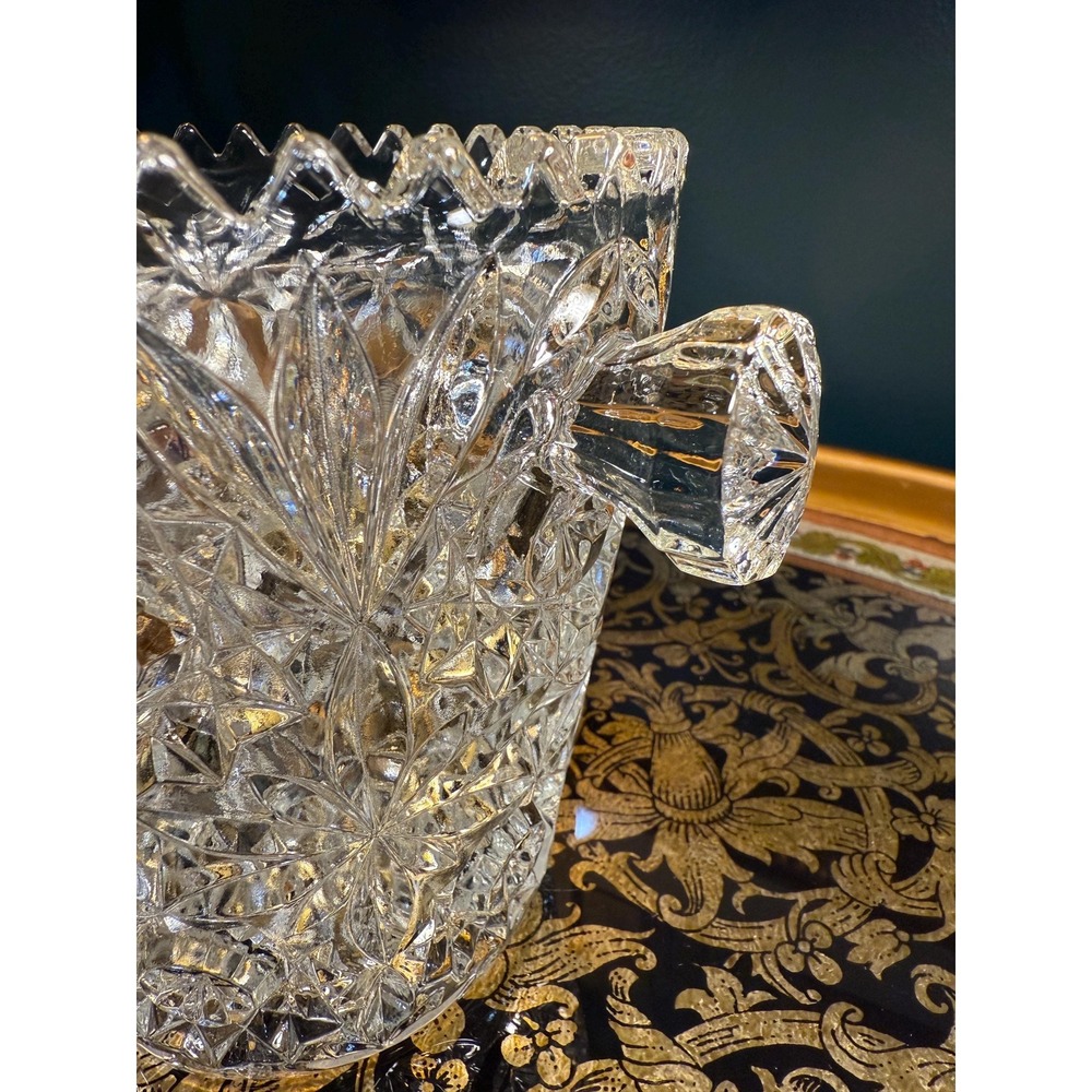 Vintage Pressed Glass "Hobstar‎ & Fan" Ice Bucket – Mid-Century Starburst Vase - Picture 7 of 11